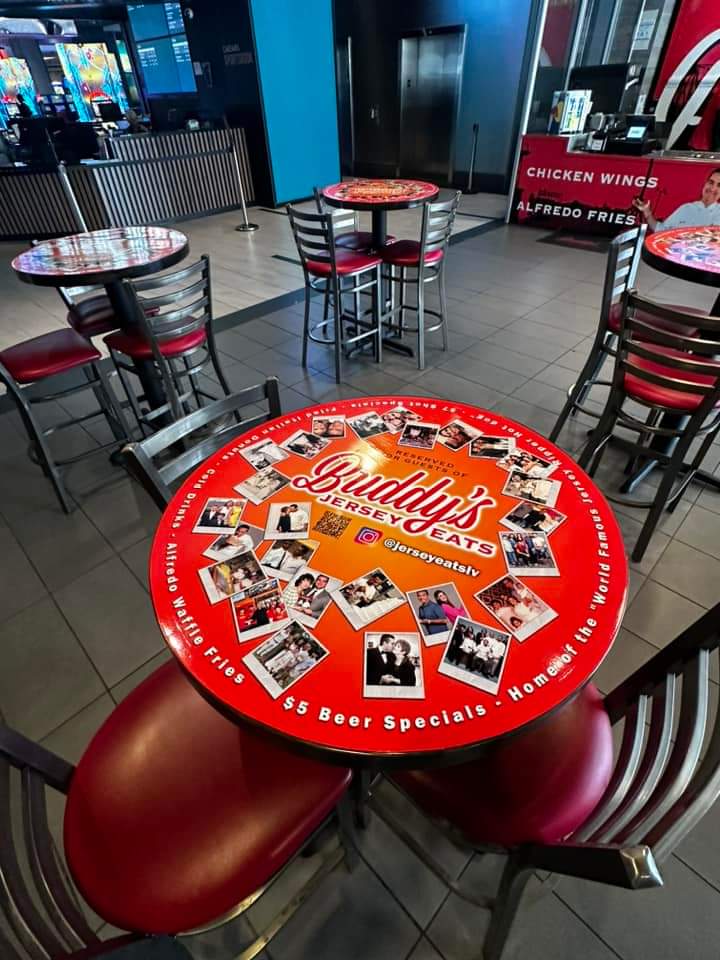 Jersey Eats restaurant table wrap design by James Bigney, graphic designer in Utah